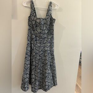 Joie Navy Blue and White‎ Geometric Midi Dress Size 4 sleeveless